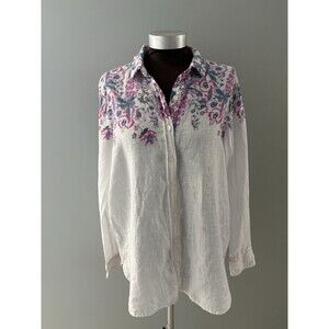 Joules Linen Shirt 8 White Floral Jeanne Print Lightweight Beach Lagenlook